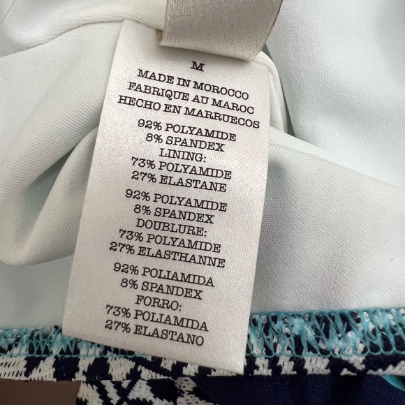 NWT Lemlem turquoise navy white tribal stripe belted swimsuit size medium - Picture 13 of 16